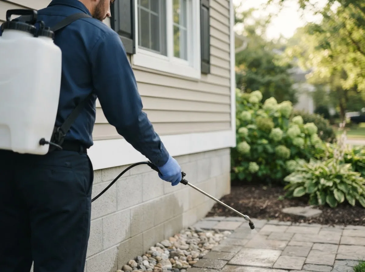 Pest control technician inspecting a home in Moretown, VT